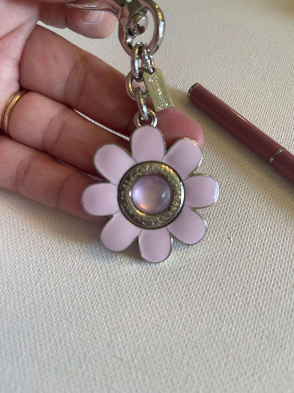 Coach Pink Enamel Daisy Keychain Charm and Coach Pen - Picture 4 of 6